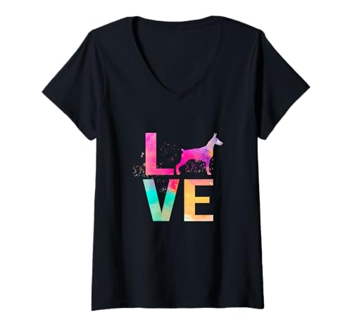 Damen Bunter Miniatur-Pinscher Hund Mama Geschenke Miniatur Pinscher T-Shirt mit V-Ausschnitt von Funny Miniature Pinscher Gifts Dog Lover Shirts