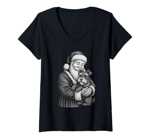 Damen Schnauzer Weihnachtsmann Weihnachten Hundeliebhaber T-Shirt mit V-Ausschnitt Damen Schnauzer Weihnachtsmann Weihnachten Hundeliebhaber T-Shirt mit V-Ausschnitt von Funny Miniature Schnauzer Holiday Dog Designs