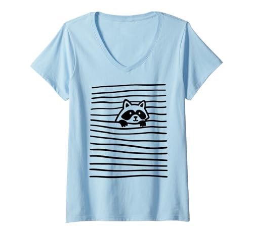 Damen Süßer Waschbär guckt Minimal Line Art Tier T-Shirt mit V-Ausschnitt Damen Süßer Waschbär guckt Minimal Line Art Tier T-Shirt mit V-Ausschnitt von Funny Minimal Line Art Raccoon Wildlife Apparel