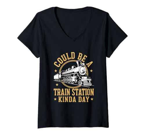 Damen Könnte EIN Bahnhof Sein Kinda Day Lokomotive Zug T-Shirt mit V-Ausschnitt Damen Könnte EIN Bahnhof Sein Kinda Day Lokomotive Zug T-Shirt mit V-Ausschnitt von Funny Model Train Collector Locomotives Gifts