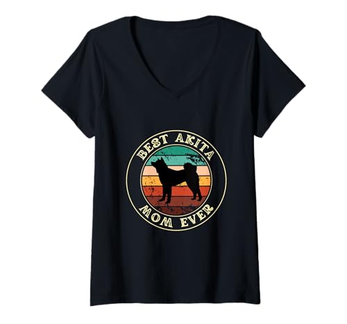Damen Best Akita Mom Ever for Men Geschenkidee Mama Lustiger Hund T-Shirt mit V-Ausschnitt von Funny Mom Akita Inu Vintage