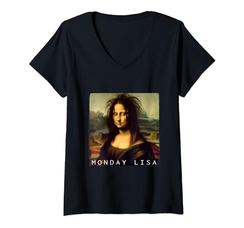 Damen La Gioconda Mona Lisa Lustiger Montag Lisa T-Shirt mit V-Ausschnitt Damen La Gioconda Mona Lisa Lustiger Montag Lisa T-Shirt mit V-Ausschnitt von Funny Mona Lisa Monday