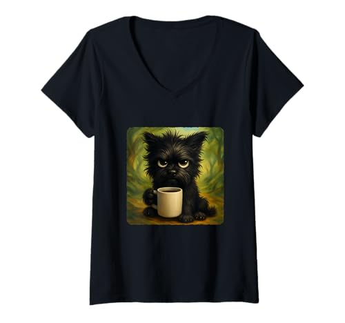 Damen Tasse mit Hundemotiv "Grumpy Coffee Morning Humor Wildlife Tired" T-Shirt mit V-Ausschnitt Damen Tasse mit Hundemotiv "Grumpy Coffee Morning Humor Wildlife Tired" T-Shirt mit V-Ausschnitt von Funny Monday Sleepy Caffeine Nature Sarcasm Angry