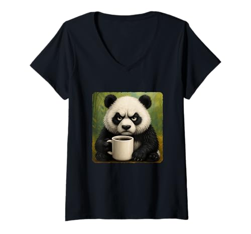 Damen Tasse mit Panda-Motiv "Grumpy Coffee Morning Humor Wildlife Tired" T-Shirt mit V-Ausschnitt Damen Tasse mit Panda-Motiv "Grumpy Coffee Morning Humor Wildlife Tired" T-Shirt mit V-Ausschnitt von Funny Monday Sleepy Caffeine Nature Sarcasm Angry