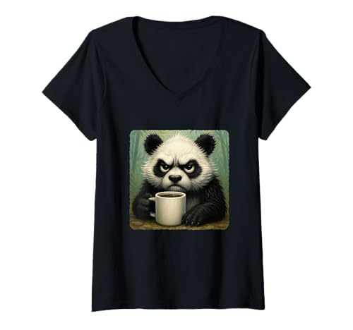 Damen Tasse mit Panda-Motiv "Grumpy Coffee Morning Humor Wildlife Tired" T-Shirt mit V-Ausschnitt Damen Tasse mit Panda-Motiv "Grumpy Coffee Morning Humor Wildlife Tired" T-Shirt mit V-Ausschnitt von Funny Monday Sleepy Caffeine Nature Sarcasm Angry