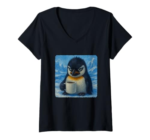 Damen Tasse mit Pinguin-Motiv "Grumpy Coffee Morning Humor Wildlife Tired" T-Shirt mit V-Ausschnitt Damen Tasse mit Pinguin-Motiv "Grumpy Coffee Morning Humor Wildlife Tired" T-Shirt mit V-Ausschnitt von Funny Monday Sleepy Caffeine Nature Sarcasm Angry