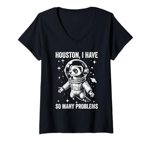 Damen Mongoose Dad Mom Space - Houston Problem Mungo T-Shirt mit V-Ausschnitt von Funny Mongoose Gift for Men, Women, Dad & Mom