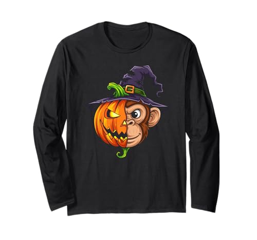 Monkey Pumpkin Jack O Laterne Halloween Kinder Herren Damen Langarmshirt von Funny Monkey Lovers Halloween Pumpkin Outfits