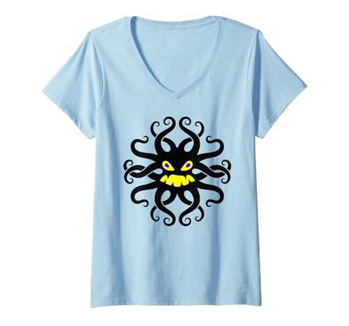 Damen Lustiges Monster Gesicht Herbst Halloween Kostüm Herren Damen Junge Mädchen T-Shirt mit V-Ausschnitt von Funny Monster Fall Halloween Costume Mom Dad Kid