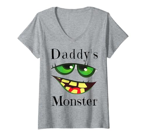 Damen Daddy's Monster Halloween Kostüm Lustiges Kleinkind Mädchen Junge Kind T-Shirt mit V-Ausschnitt von Funny Monsters Kids Halloween Costumes Boys Girls