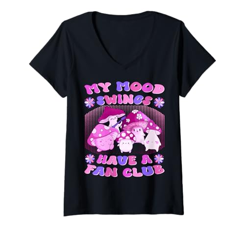 Damen Girls with Mood Swings Are Mush Better - Cute Mushroom Art T-Shirt mit V-Ausschnitt Damen Girls with Mood Swings Are Mush Better - Cute Mushroom Art T-Shirt mit V-Ausschnitt von Funny Mood Gifts For Girls Women Cute Mushrooms