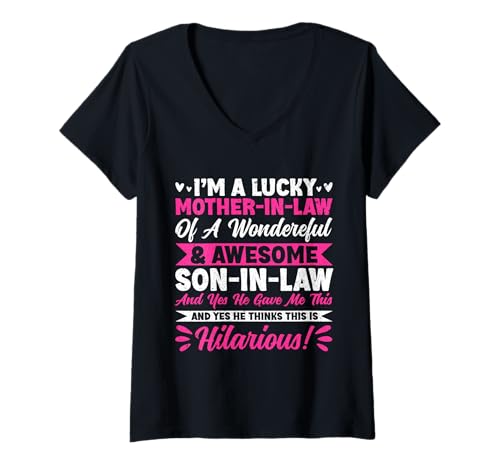 Damen Lucky Mother-In-Law Of A Wonderful Son-In Law Funny Mom T-Shirt mit V-Ausschnitt Damen Lucky Mother-In-Law Of A Wonderful Son-In Law Funny Mom T-Shirt mit V-Ausschnitt von Funny Mother-In-Law Parent Gifts Mother's Day