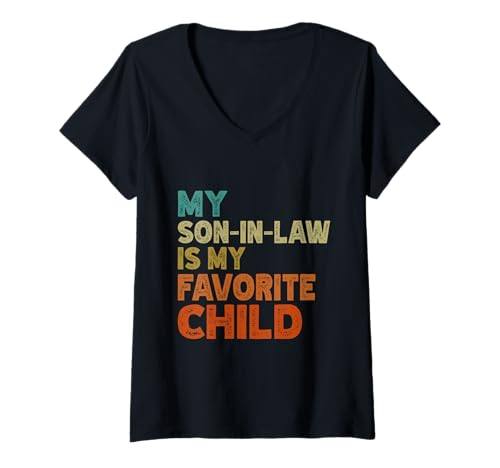 Damen Mein Schwiegersohn ist mein Lieblingskind, Schwiegermutter, Retro T-Shirt mit V-Ausschnitt Damen Mein Schwiegersohn ist mein Lieblingskind, Schwiegermutter, Retro T-Shirt mit V-Ausschnitt von Funny Mother-In-Law Parent Gifts Mother's Day