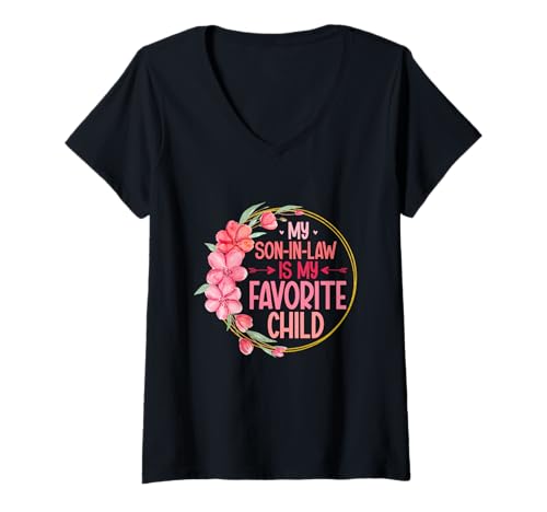 Damen Mein Schwiegersohn ist mein Lieblingskind, Schwiegermutterfamilie T-Shirt mit V-Ausschnitt Damen Mein Schwiegersohn ist mein Lieblingskind, Schwiegermutterfamilie T-Shirt mit V-Ausschnitt von Funny Mother-In-Law Parent Gifts Mother's Day