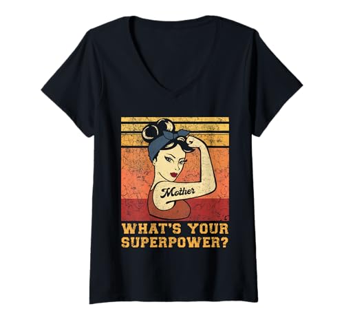 Damen Lustiges Mutter Shirt Mama Mami Mom Whats Your Superpower T-Shirt mit V-Ausschnitt Damen Lustiges Mutter Shirt Mama Mami Mom Whats Your Superpower T-Shirt mit V-Ausschnitt von Funny Mother Mom Superpower Gifts Mom Meme Shirt