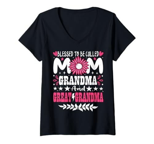Damen Gesegnet, Mama Oma und Urgroßmutter genannt zu Werden T-Shirt mit V-Ausschnitt Damen Gesegnet, Mama Oma und Urgroßmutter genannt zu Werden T-Shirt mit V-Ausschnitt von Funny Mother's Day Clothes Tee.