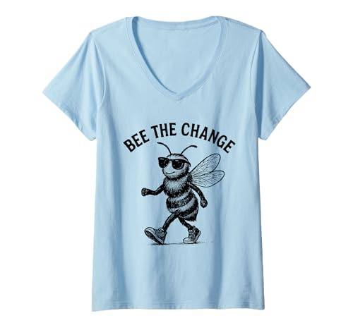 Damen Bee The Change Cool Sonnenbrille Motivierend T-Shirt mit V-Ausschnitt Damen Bee The Change Cool Sonnenbrille Motivierend T-Shirt mit V-Ausschnitt von Funny Motivational Tees by TheMaesthetics