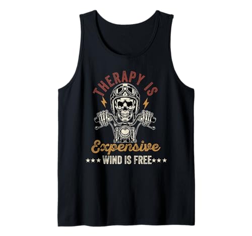 Therapie ist teuer Wind ist kostenlos Motorradfahrer Herren Papa Tank Top von Funny Motorcycle Biker Apparel