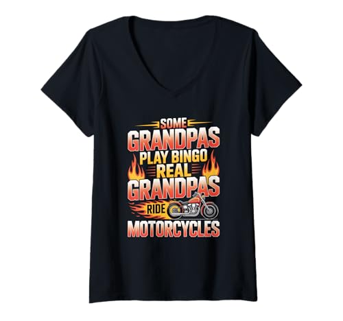 Damen Manche Opas Spielen Bingo, echte Opas Fahren Motorräder T-Shirt mit V-Ausschnitt von Funny Motorcycle Merch
