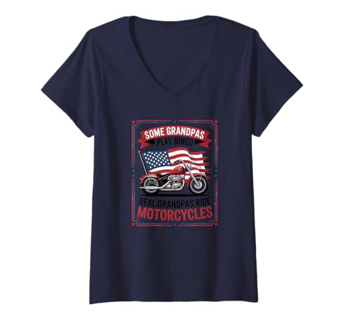 Damen Manche Opas Spielen Bingo, echte Opas Fahren Motorräder T-Shirt mit V-Ausschnitt von Funny Motorcycle Merch