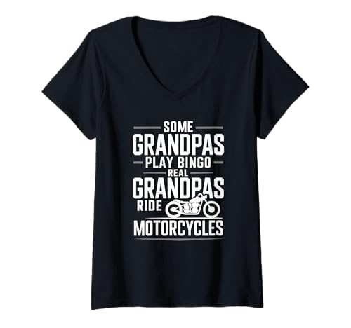 Damen Manche Opas Spielen Bingo, echte Opas Fahren Motorräder T-Shirt mit V-Ausschnitt Damen Manche Opas Spielen Bingo, echte Opas Fahren Motorräder T-Shirt mit V-Ausschnitt von Funny Motorcycle Merch