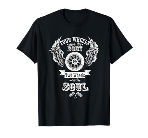 Funny Motorcycling Gifts Shirts Four Wheels Move The Body Two Wheels Move The Soul Unisex Erwachsene Kinder T-Shirt Schwarz Klein V-Ausschnitt Kurzarm von Funny Motorcycling Gifts Shirts