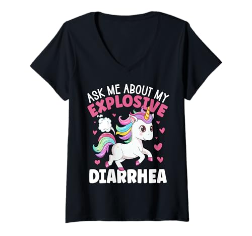 Damen Fragen Sie Mich nach Meinem explosiven Durchfall Lustiges Poop Meme Unicorn T-Shirt mit V-Ausschnitt Damen Fragen Sie Mich nach Meinem explosiven Durchfall Lustiges Poop Meme Unicorn T-Shirt mit V-Ausschnitt von Funny Movement Poop Meme Unicorn Womens Girls Co