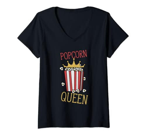 Damen Popcorn Queen Lustiger Filmliebhaber TV-Show Paare Matching T-Shirt mit V-Ausschnitt Damen Popcorn Queen Lustiger Filmliebhaber TV-Show Paare Matching T-Shirt mit V-Ausschnitt von Funny Movie Lover Apparel
