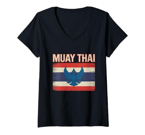 Damen Muay Thai Fighter Thai-Flagge Lustige Muay-Thai-Meme T-Shirt mit V-Ausschnitt von Funny Muay Thai Flag Coach Meme Muay Thai Shirt