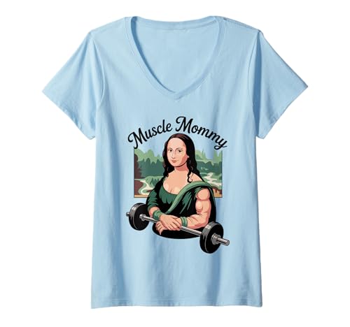 Damen Mona Lisa Muscle Mommy Gym Fitness Bodybuilding Art T-Shirt mit V-Ausschnitt Damen Mona Lisa Muscle Mommy Gym Fitness Bodybuilding Art T-Shirt mit V-Ausschnitt von Funny Muscle Mommy Gym Fitness Bodybuilding Power