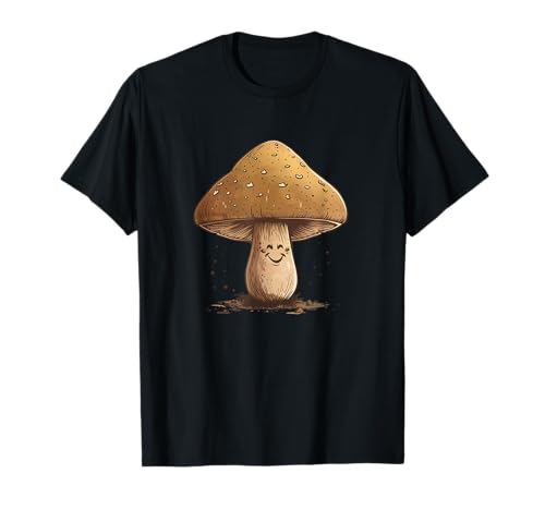 Funny Mushroom Outfit Lächelnder Pilz für Erwachsene und Kinder T-Shirt, Schwarz, S, Kurzarm, Unisex Kinder, Winter, Sommer von Funny Mushroom Outfit