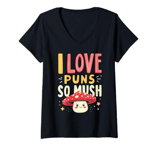 Damen Lustiges Pilz-Wortspiel Mykologie Pilzsammler Morchel Pilz T-Shirt mit V-Ausschnitt Damen Lustiges Pilz-Wortspiel Mykologie Pilzsammler Morchel Pilz T-Shirt mit V-Ausschnitt von Funny Mushroom Pun Mycology Shroom