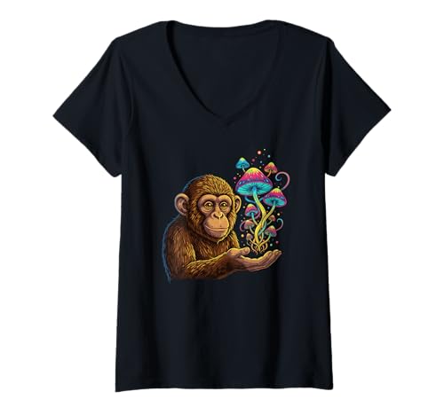 Damen Lustiger AFFE zur menschlichen Evolution T-Shirt mit V-Ausschnitt Damen Lustiger AFFE zur menschlichen Evolution T-Shirt mit V-Ausschnitt von Funny Mushrooms and Evolution Apparel