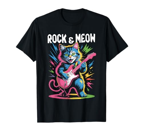 Rock and Meow Katze spielt E-Gitarre für Männer Frauen Kinder T-Shirt Rock and Meow Katze spielt E-Gitarre für Männer Frauen Kinder T-Shirt von Funny Music Art