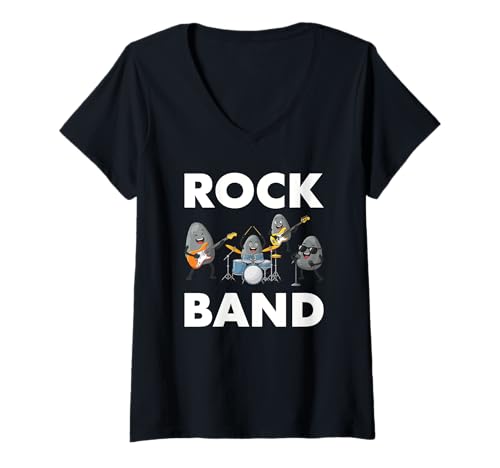 Damen Rocks Band Rock Konzerttrommeln Gitarre Musikliebhaber T-Shirt mit V-Ausschnitt Damen Rocks Band Rock Konzerttrommeln Gitarre Musikliebhaber T-Shirt mit V-Ausschnitt von Funny Music Pun Rock Band Concert Apparel