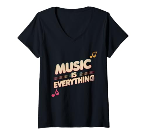 Damen Retro Musiker Musikliebhaber Musik Memes Musik ist Alles T-Shirt mit V-Ausschnitt Damen Retro Musiker Musikliebhaber Musik Memes Musik ist Alles T-Shirt mit V-Ausschnitt von Funny Music Quotes Music Is Everything Music Shirt