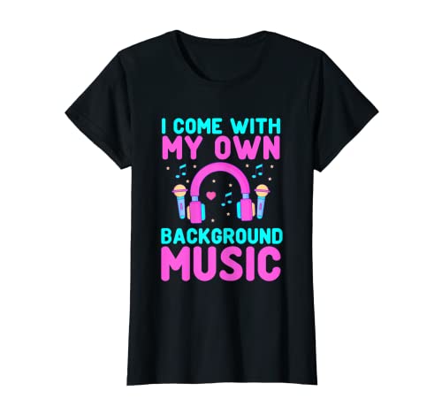 Mädchen Kopfhörer Mikrofon Hintergrund Musik Liebhaber T-Shirt Mädchen Kopfhörer Mikrofon Hintergrund Musik Liebhaber T-Shirt von Funny Musician Gift for Singer and Musical Fans