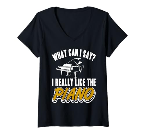 Damen was Kann Ich Sagen Ich Mag Klavier Humor T-Shirt mit V-Ausschnitt Damen was Kann Ich Sagen Ich Mag Klavier Humor T-Shirt mit V-Ausschnitt von Funny Musiker Tastatur Stimmungskreis