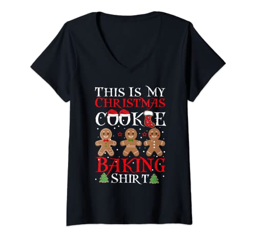 Damen This Is My Christmas Cookie Backshirt Merry Xmas Baker T-Shirt mit V-Ausschnitt von Funny My Christmas Cookie Lover Baking Baker Xmas