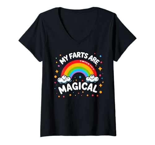 Damen My Farts Are Magical Colorful Rainbow Funny Peinlich T-Shirt mit V-Ausschnitt Damen My Farts Are Magical Colorful Rainbow Funny Peinlich T-Shirt mit V-Ausschnitt von Funny My Farts Are Magical Rainbow
