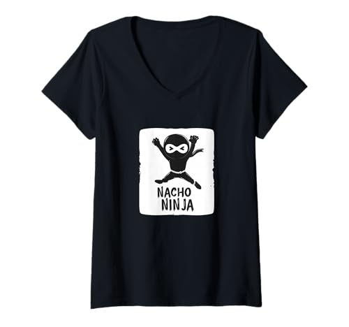 Damen Happy Nacho Ninja Kostüm für Nachos Jungen und Mädchen T-Shirt mit V-Ausschnitt Damen Happy Nacho Ninja Kostüm für Nachos Jungen und Mädchen T-Shirt mit V-Ausschnitt von Funny Nacho Outfit