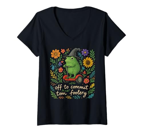 Damen Skurriler Frosch-Zauberer – Off to Commit Tomfoolery lustig niedlich T-Shirt mit V-Ausschnitt von Funny Nature Board Gaming Medieval Fantasy co
