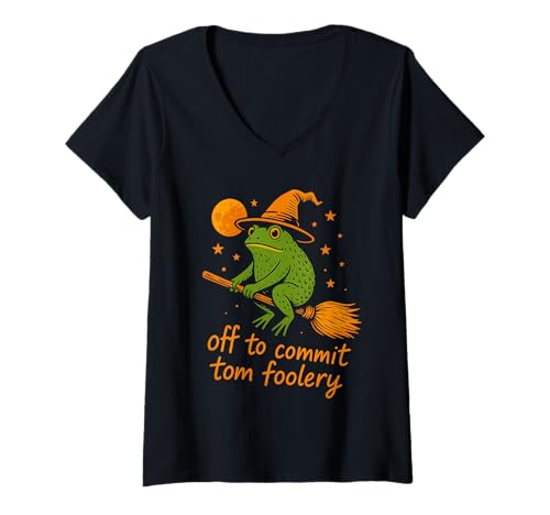 Damen Skurriler Frosch-Zauberer – Off to Commit Tomfoolery lustig niedlich T-Shirt mit V-Ausschnitt von Funny Nature Board Gaming Medieval Fantasy co