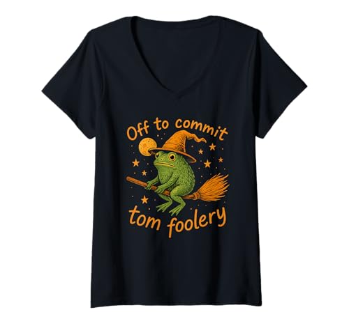 Damen Skurriler Frosch-Zauberer – Off to Commit Tomfoolery lustig niedlich T-Shirt mit V-Ausschnitt von Funny Nature Board Gaming Medieval Fantasy co