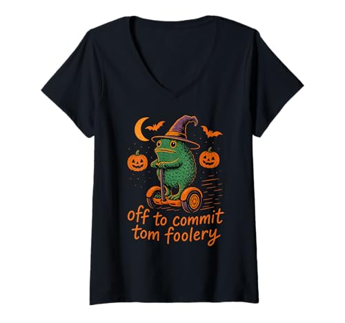Damen Skurriler Frosch-Zauberer – Off to Commit Tomfoolery lustig niedlich T-Shirt mit V-Ausschnitt von Funny Nature Board Gaming Medieval Fantasy co