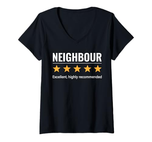 Damen Lustiger Nachbar Fünf-Sterne-Bewertung Positiver sarkastischer Humor T-Shirt mit V-Ausschnitt Damen Lustiger Nachbar Fünf-Sterne-Bewertung Positiver sarkastischer Humor T-Shirt mit V-Ausschnitt von Funny Neighbor Saying and Housewarming Gag Designs