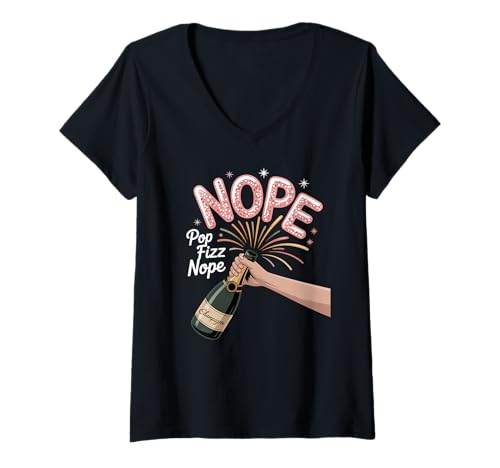 Damen Pop Fizz Drink Lustige Neujahrs-Champagnerparty T-Shirt mit V-Ausschnitt von Funny New Year Apparel Gifts by Anastasia