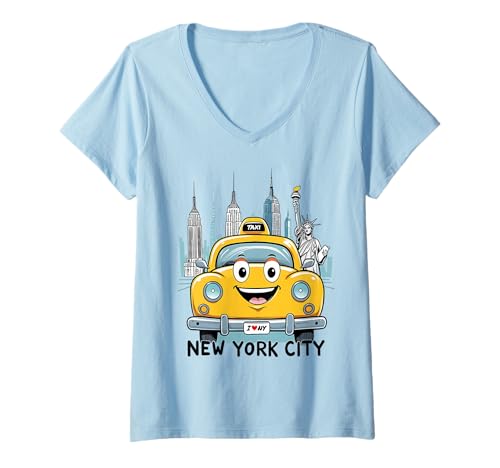 Damen Niedliche Freiheitsstatue für Kinder, Motiv: New York City, gelbes Taxi T-Shirt mit V-Ausschnitt Damen Niedliche Freiheitsstatue für Kinder, Motiv: New York City, gelbes Taxi T-Shirt mit V-Ausschnitt von Funny New York Souvenir NYC Family Teens Boys Girl