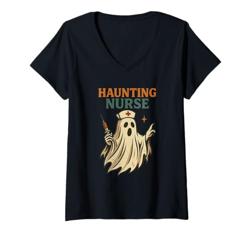 Damen Haunting Nurse Halloween Kostüm Idee für gruselige Mitarbeiter T-Shirt mit V-Ausschnitt Damen Haunting Nurse Halloween Kostüm Idee für gruselige Mitarbeiter T-Shirt mit V-Ausschnitt von Funny Night Shift Hospital Ghost Medical Squad