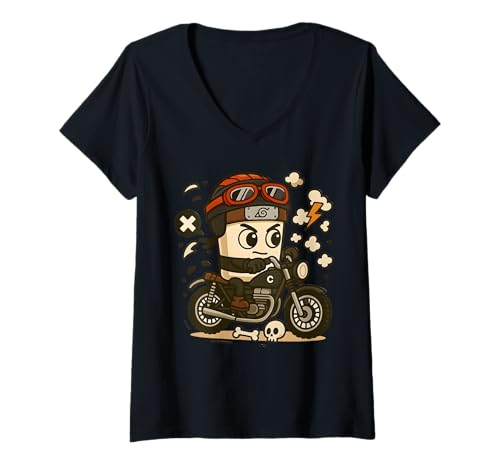 Damen Cappuccino Assassino Reiten Motorrad Italienisch Brainrot Meme T-Shirt mit V-Ausschnitt Damen Cappuccino Assassino Reiten Motorrad Italienisch Brainrot Meme T-Shirt mit V-Ausschnitt von Funny Ninja Bike Biker Cool Motorbike Apparel Boys